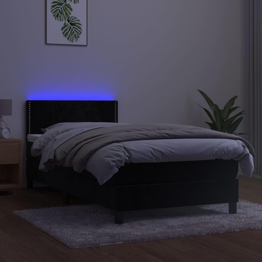 vidaXL Cama box spring colchón y LED terciopelo negro 80x200 cm