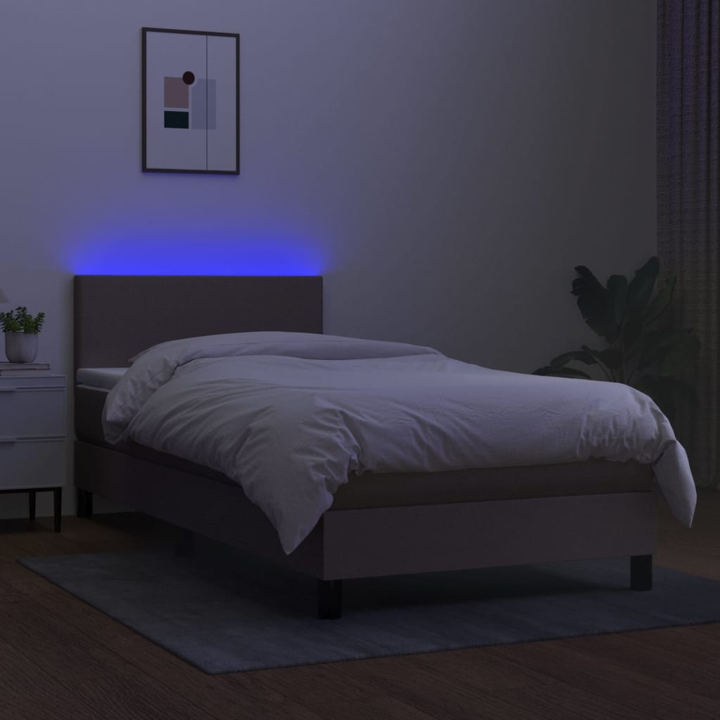 vidaXL Cama box spring con colchón LED tela gris taupe 90x190 cm