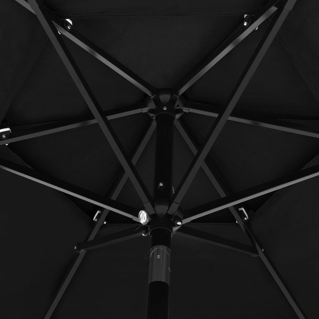 vidaXL Sombrilla de 3 niveles con poste de aluminio negra 2,5 m