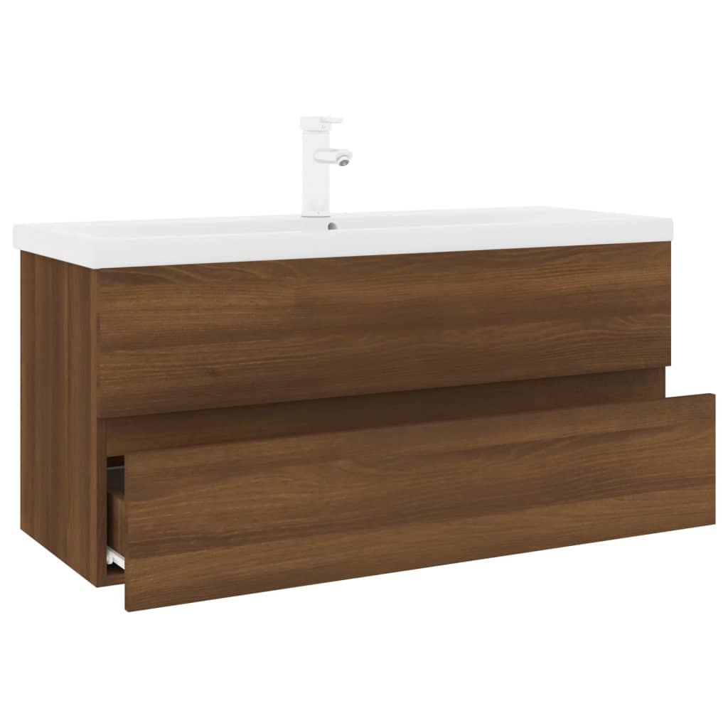 vidaXL Mueble de baño con lavabo madera contrachapada marrón roble