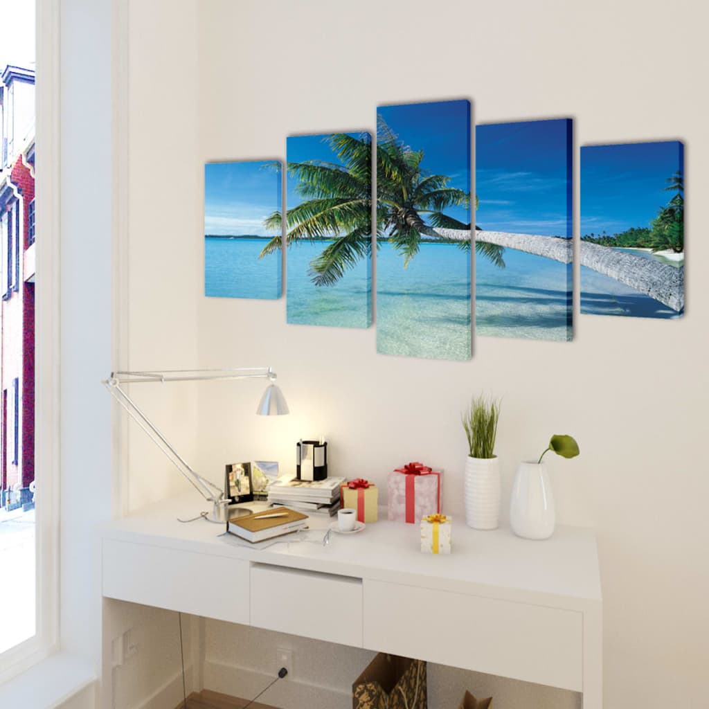 Set decorativo de lienzos para pared playa con palmera 200 x 100 cm