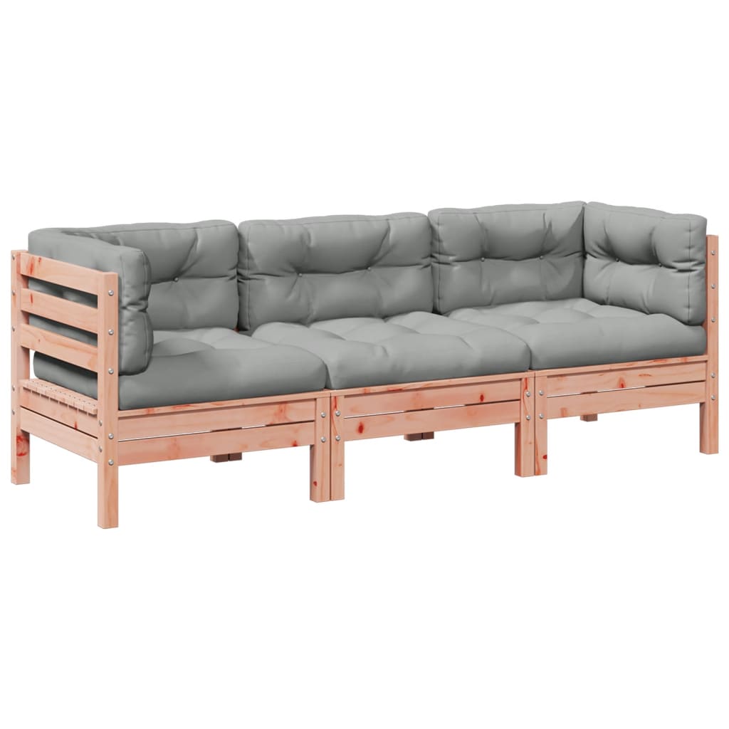 vidaXL Set de sofás jardín 3 pzas con cojines madera abeto Douglas
