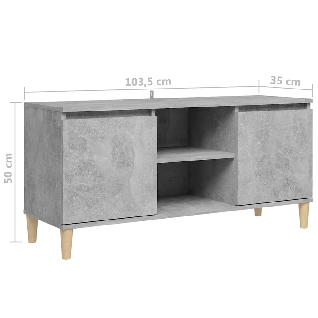 vidaXL Mueble de TV patas madera maciza gris hormigón 103,5x35x50 cm