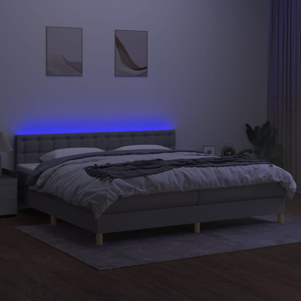 vidaXL Cama box spring con colchón tela y LED gris claro 200x200 cm