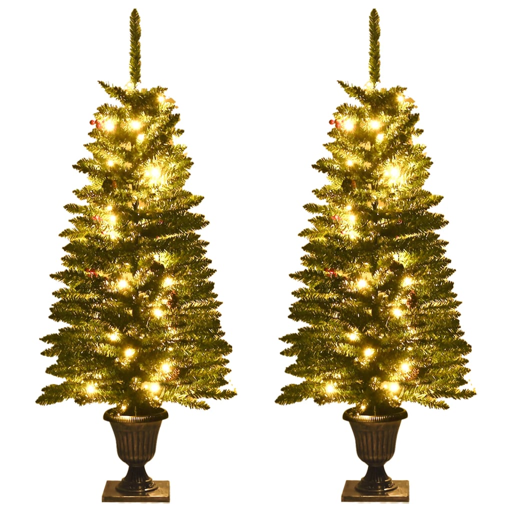 vidaXL Árboles de Navidad artificiales 2 uds corona, guirnalda y LED