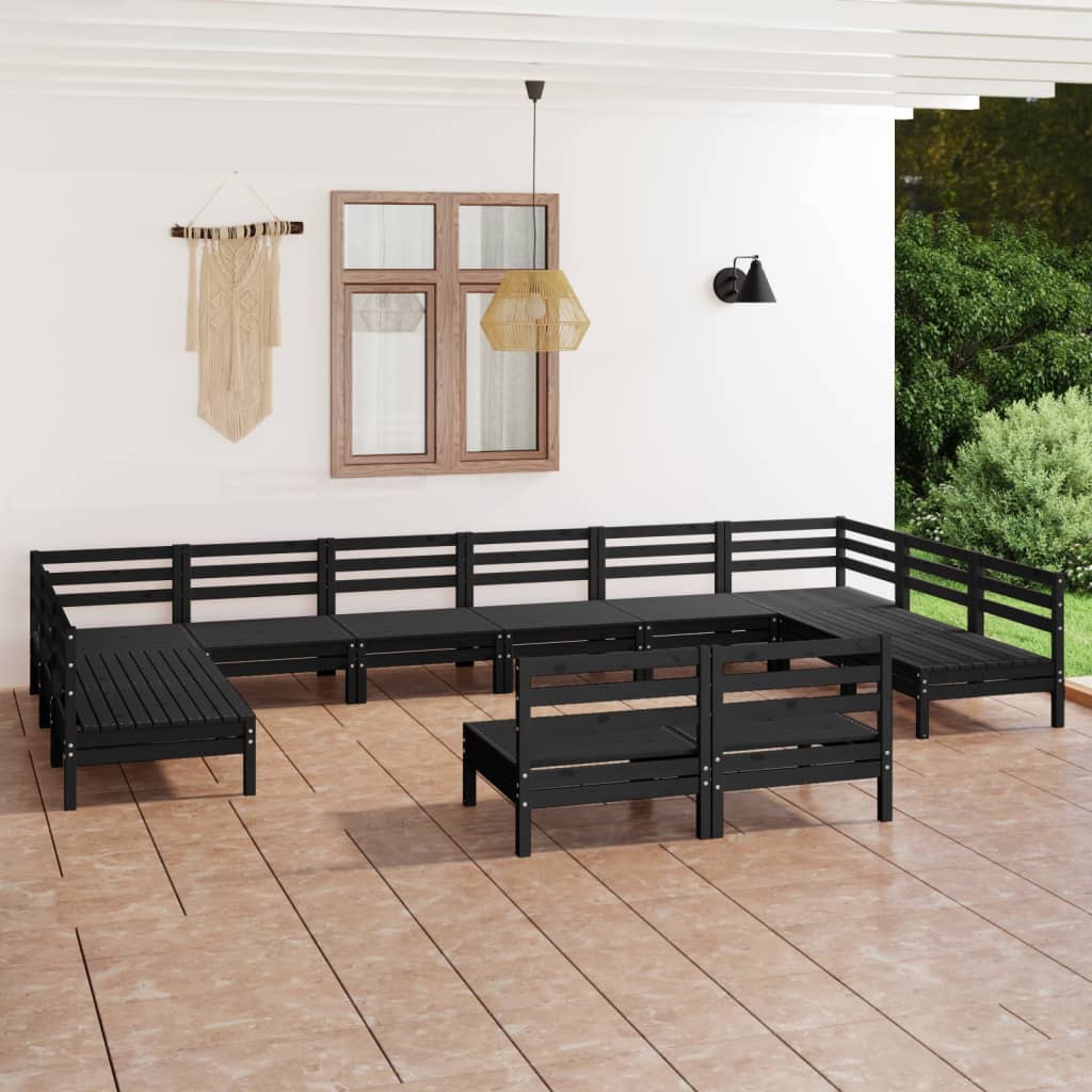 vidaXL Juego de muebles de jardín 12 pzas madera maciza de pino negro