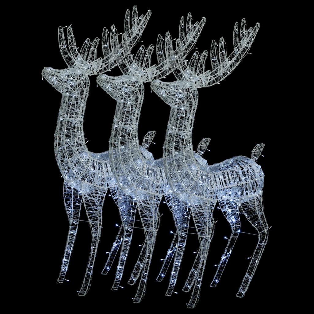 vidaXL Renos de Navidad acrílico 250 LED 3 uds blanco frío 180 cm