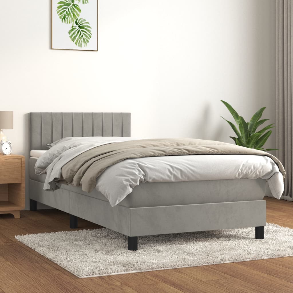 vidaXL Cama box spring con colchón terciopelo gris claro 90x190 cm