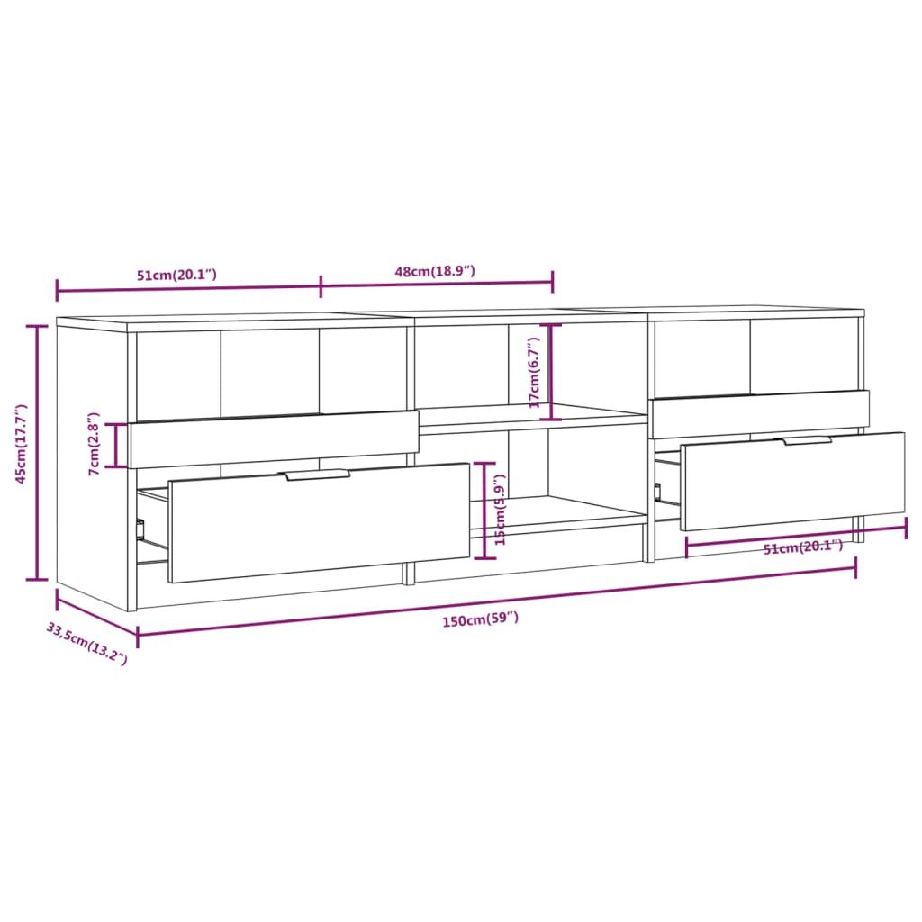 vidaXL Mueble para TV madera contrachapada blanco 150x33,5x45 cm