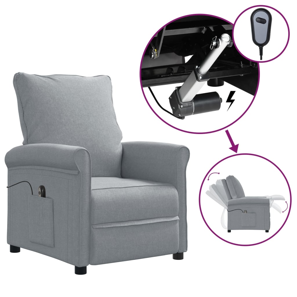vidaXL Sillón reclinable eléctrico para TV de tela gris claro