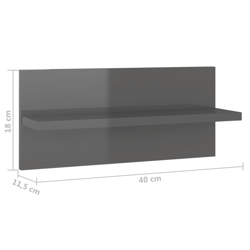 vidaXL Estantes de pared 2 unidades gris brillo 40x11,5x18 cm
