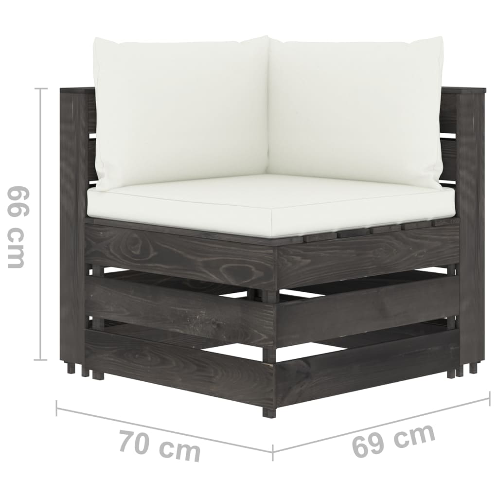 vidaXL Muebles de jardín 9 piezas con cojines madera impregnada gris