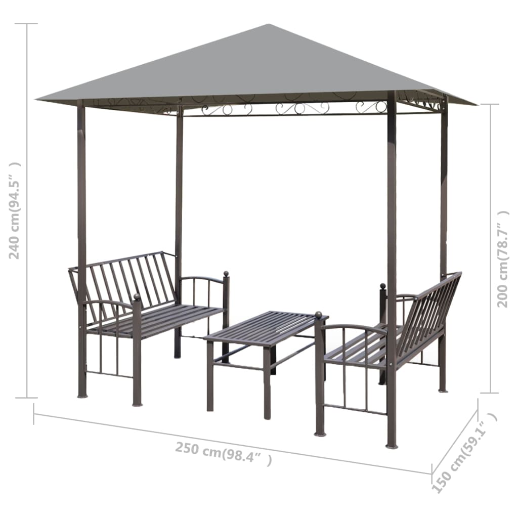 vidaXL Quiosco jardín con mesa y bancos gris antracita 2,5x1,5x2,4 cm