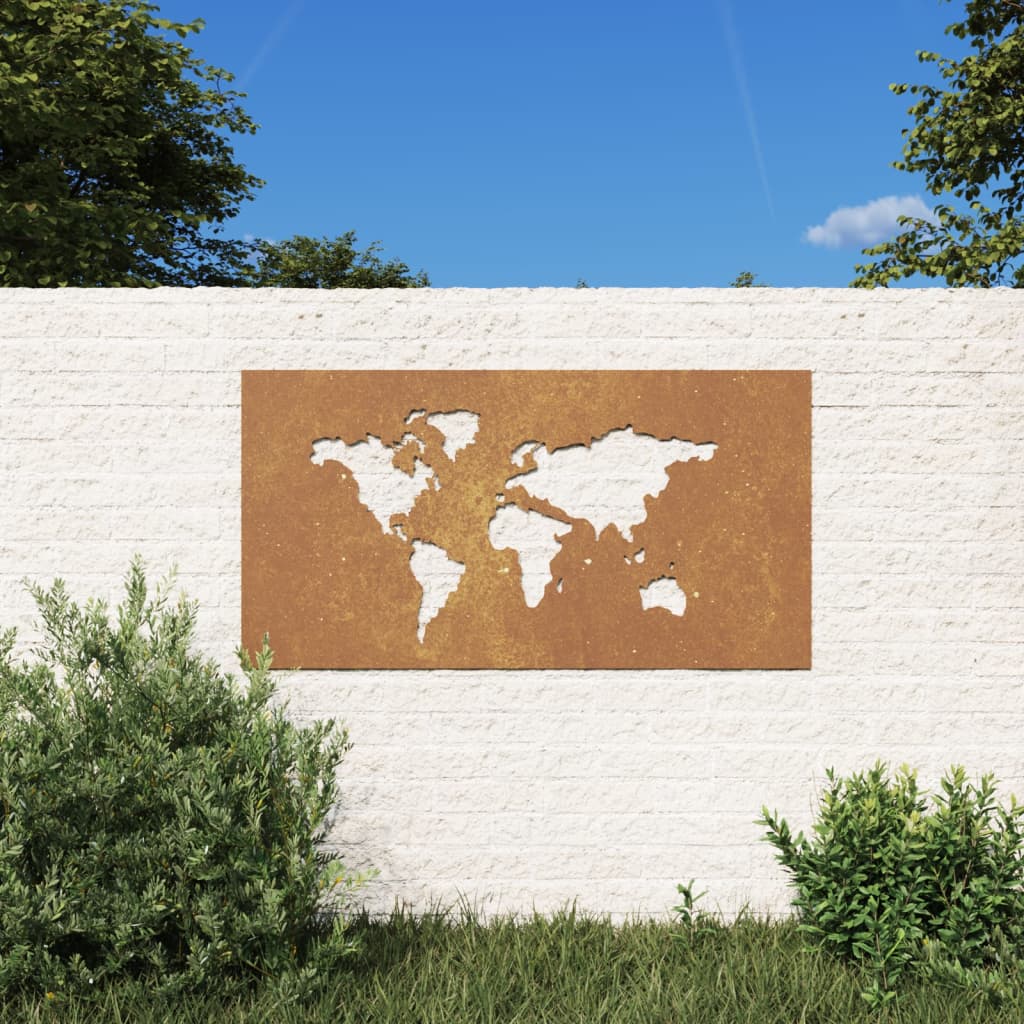 vidaXL Adorno de pared jardín acero corten diseño mapamundi 105x55 cm