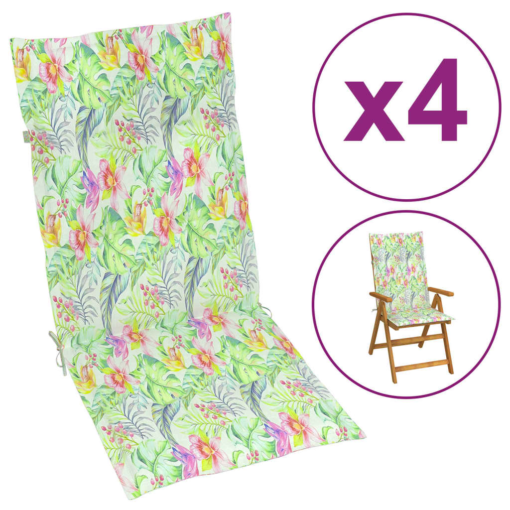 vidaXL Cojín silla de jardín respaldo alto 4 uds tela hojas 120x50x3cm