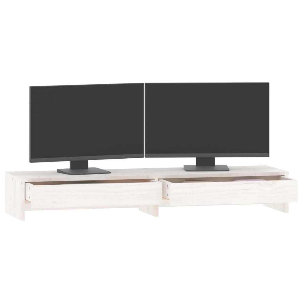 vidaXL Soporte de monitor madera maciza de pino blanco 100x27x15 cm
