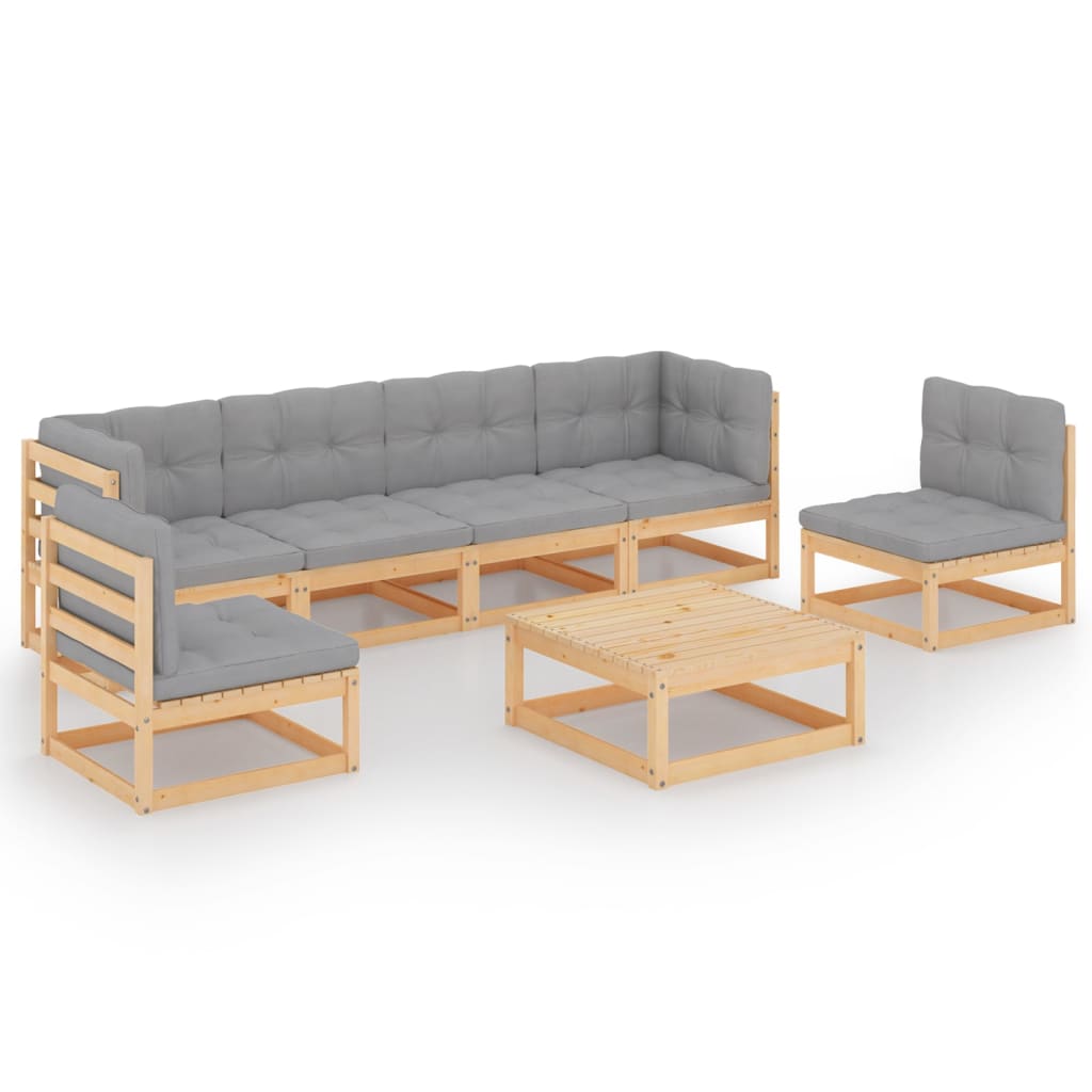 vidaXL Muebles de jardín 7 piezas con cojines de madera de pino maciza