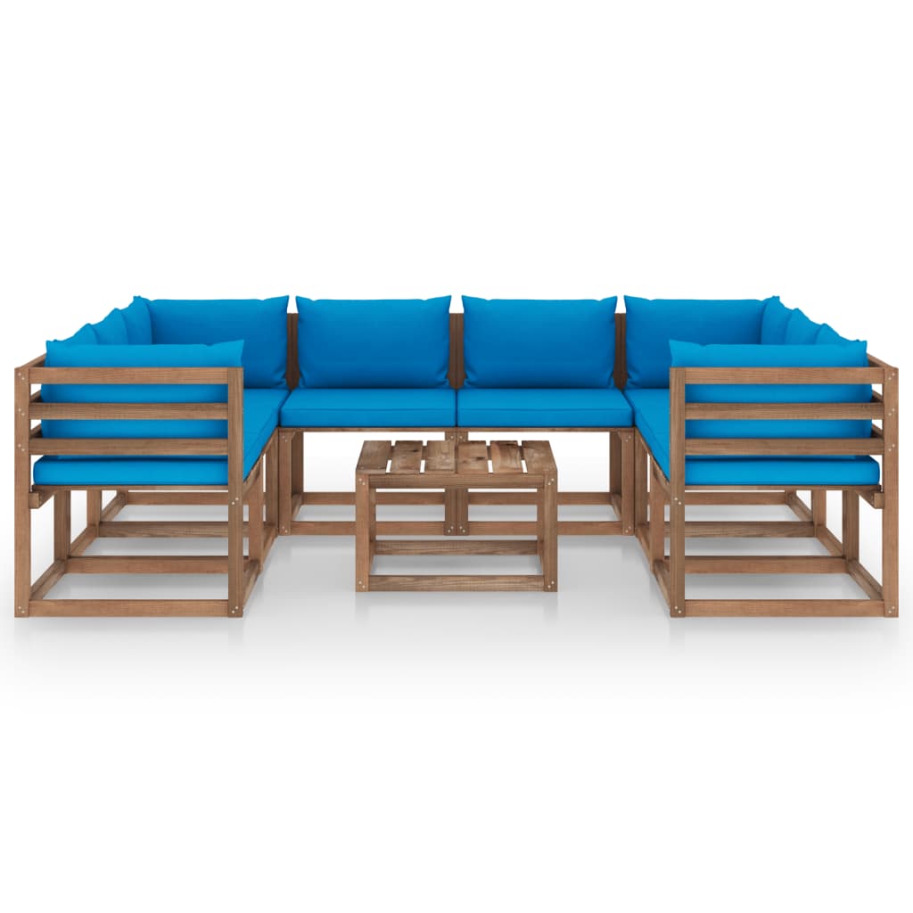 vidaXL Set de muebles de jardín 9 piezas con cojines azul claro