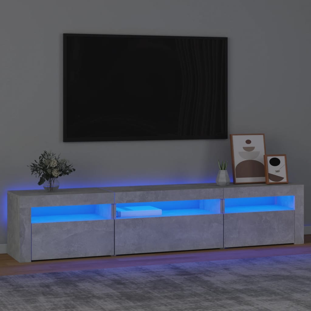 vidaXL Mueble de TV con luces LED gris hormigón 195x35x40 cm