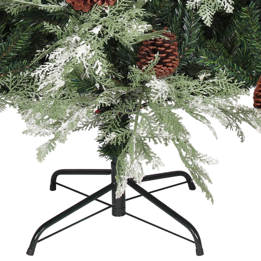 vidaXL Árbol de Navidad con piñas verde y blanco PVC y PE 225 cm