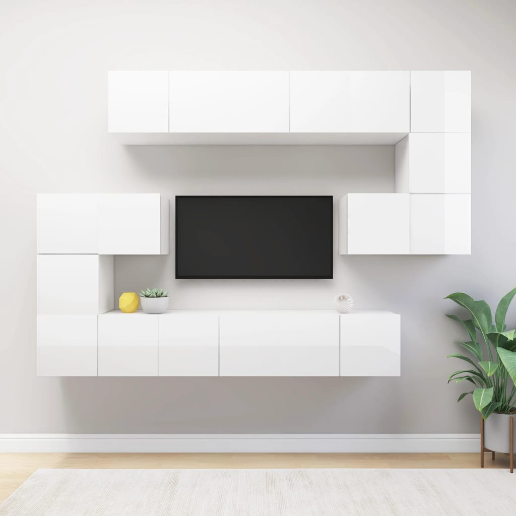 vidaXL Set de muebles de salón 10 pzas madera ingeniería blanco brillo