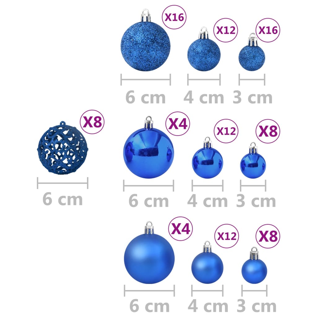 vidaXL Juego de bolas de Navidad 100 piezas azul