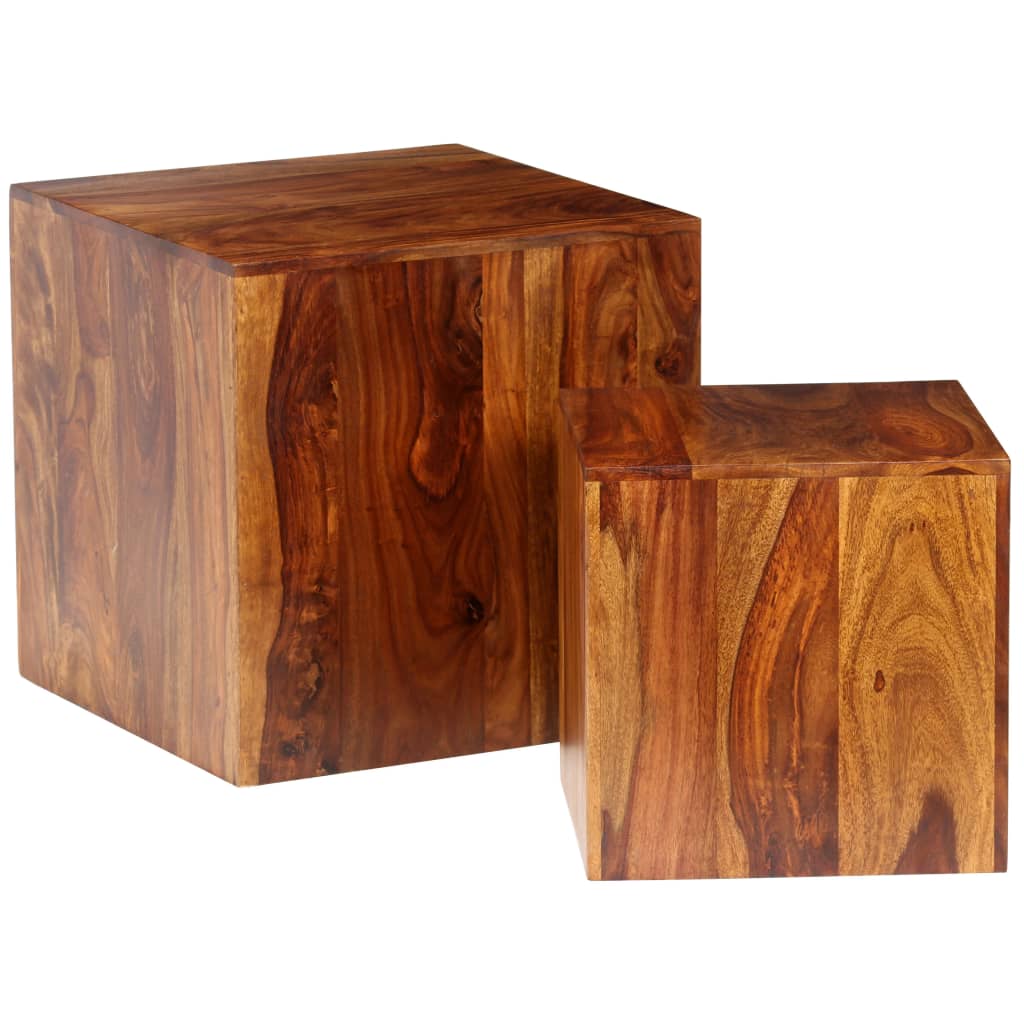 vidaXL Set de mesas de centro 2 uds madera maciza sheesham 40x40x40 cm