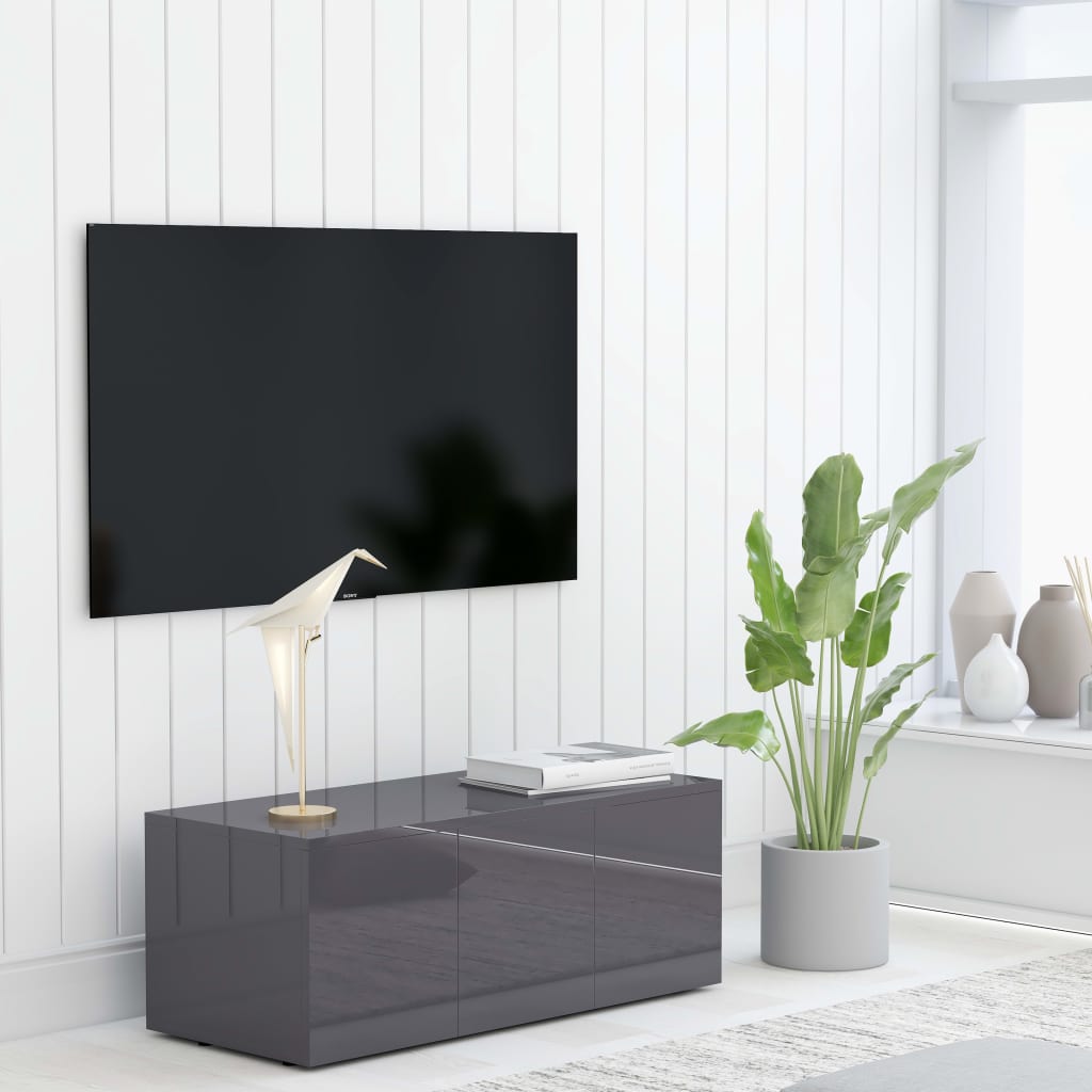 vidaXL Mueble TV madera contrachapada gris brillante 80x34x30 cm
