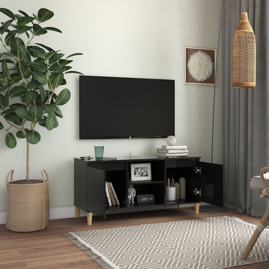 vidaXL Mueble de TV con patas madera negro brillante 103,5x35x50 cm