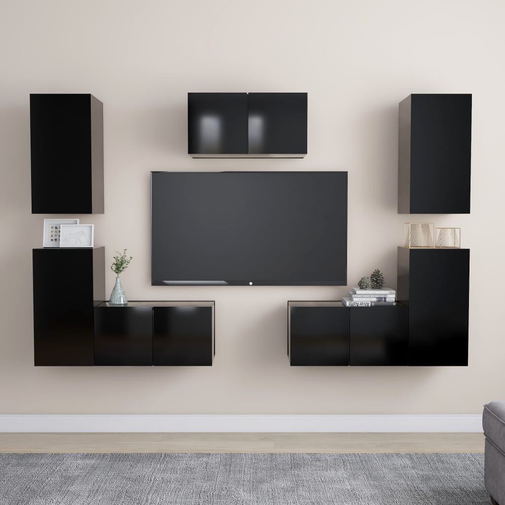 vidaXL Set de muebles de salón TV 7 pzas madera de ingeniería negro