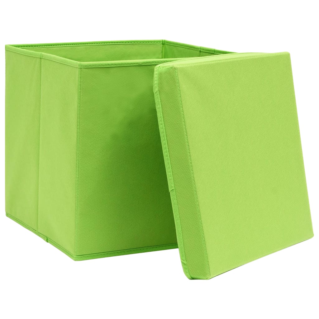 vidaXL Cajas de almacenaje con tapas 10 uds verde 28x28x28 cm