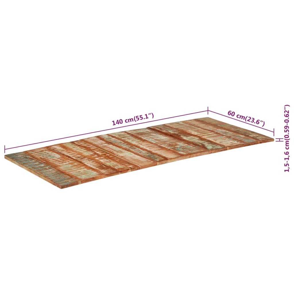 vidaXL Tablero de mesa madera maciza reciclada 140x60x(1,5-1,6) cm