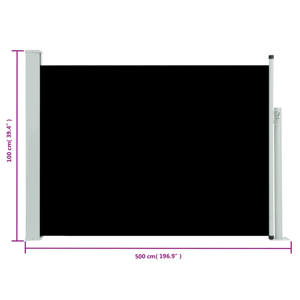 vidaXL Toldo lateral retráctil de jardín negro 100x500 cm
