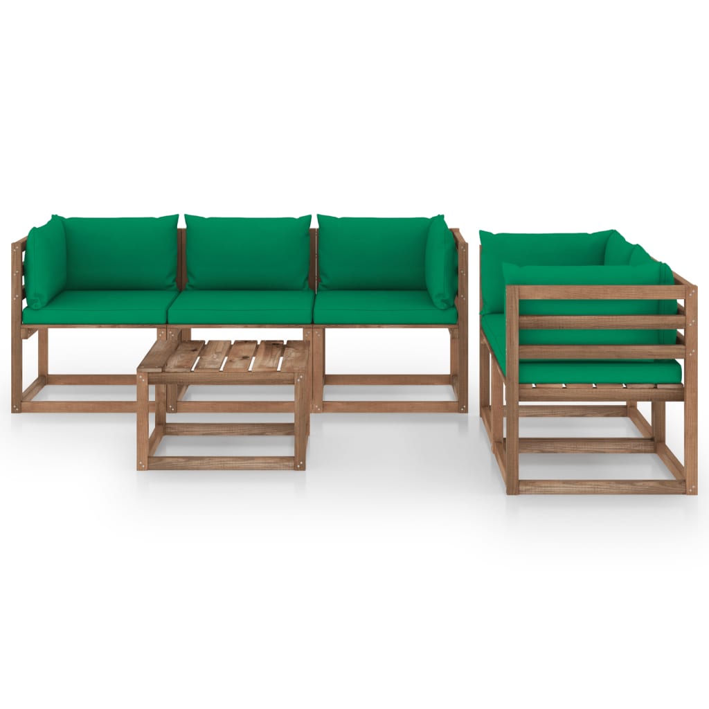 vidaXL Juego de muebles de jardín 6 piezas con cojines verdes