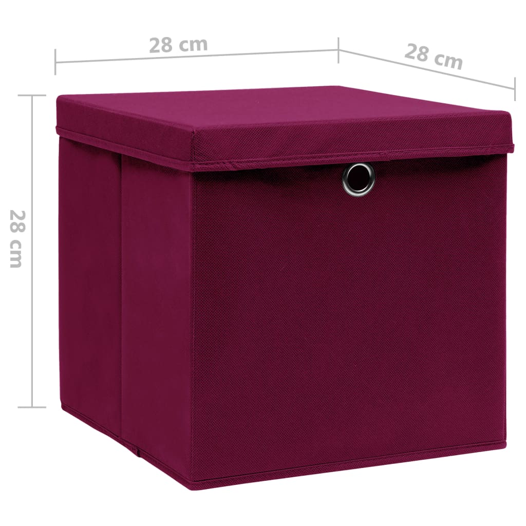 vidaXL Cajas de almacenamiento con tapa 10 uds 28x28x28cm rojo oscuro