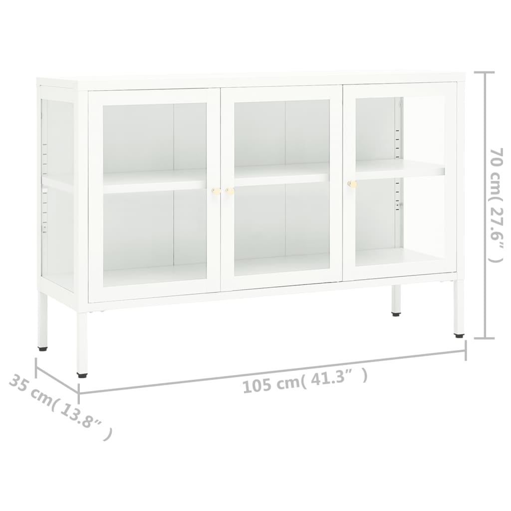 vidaXL Aparador de acero y vidrio blanco 105x35x70 cm