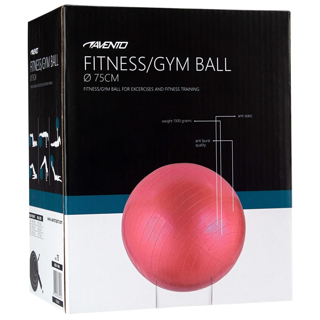 Avento Pelota de fitness/gimnasio 75 cm diámetro rosa