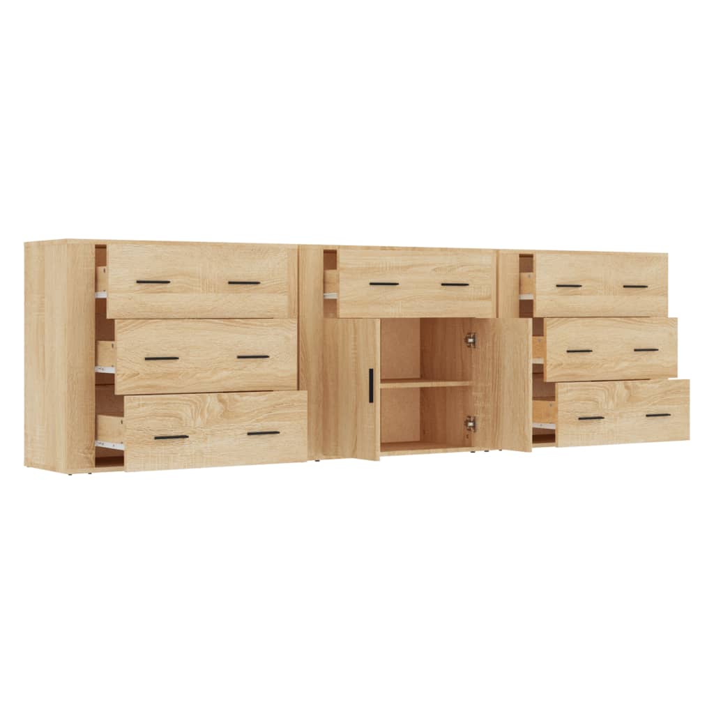 vidaXL Aparadores 3 piezas madera contrachapada color roble sonoma
