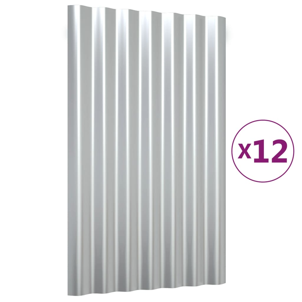 vidaXL Paneles tejado 12 unidades acero recubierto plateado 60x36 cm