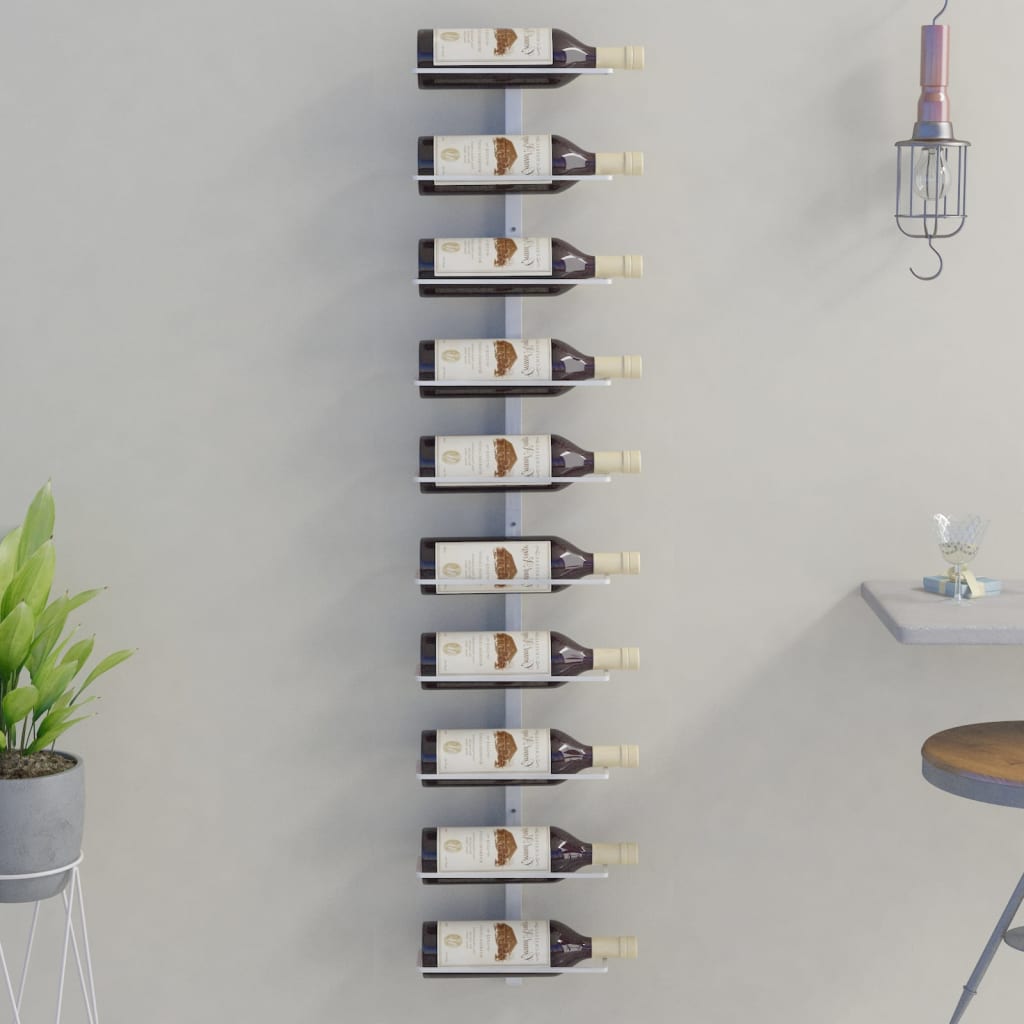 vidaXL Botellero de pared para 10 botellas de metal blanco