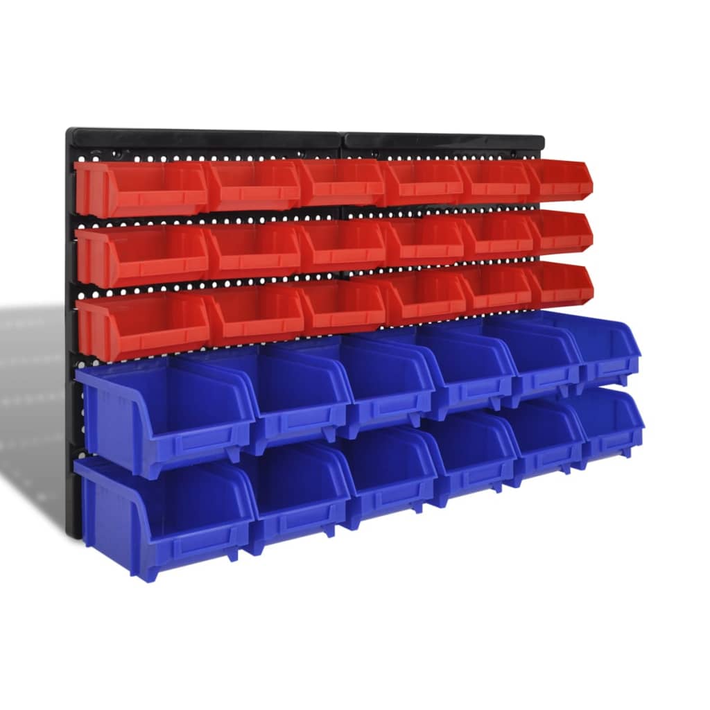 vidaXL Cajas de almacenaje de garaje de pared 30 pzas azul y rojo