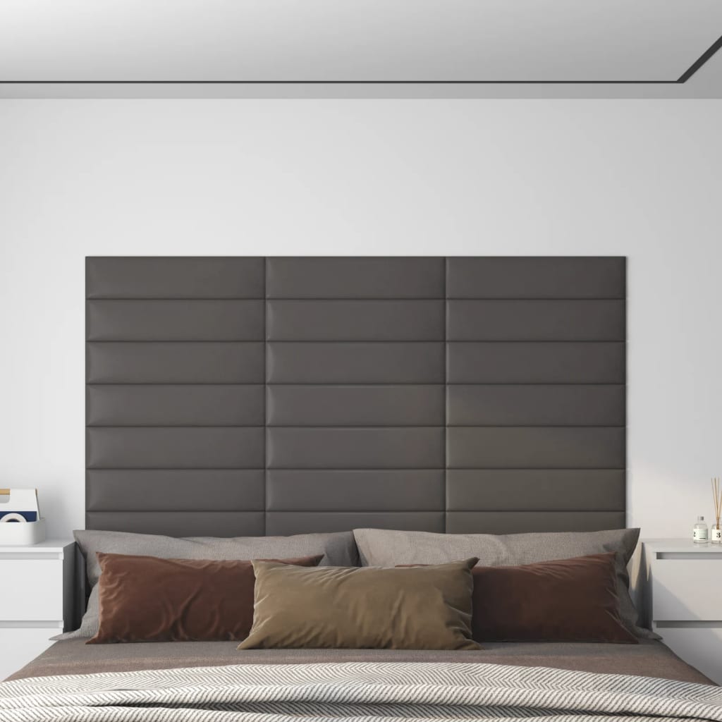 vidaXL Paneles de pared 12 uds cuero sintético gris 60x15 cm 1,08 m²
