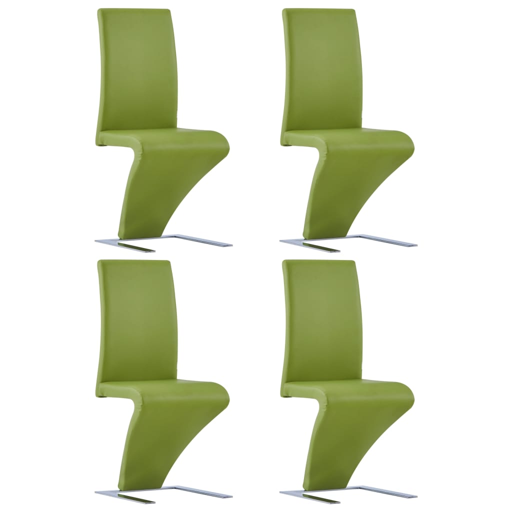 vidaXL Sillas de comedor forma de zigzag 4 uds cuero sintético verde