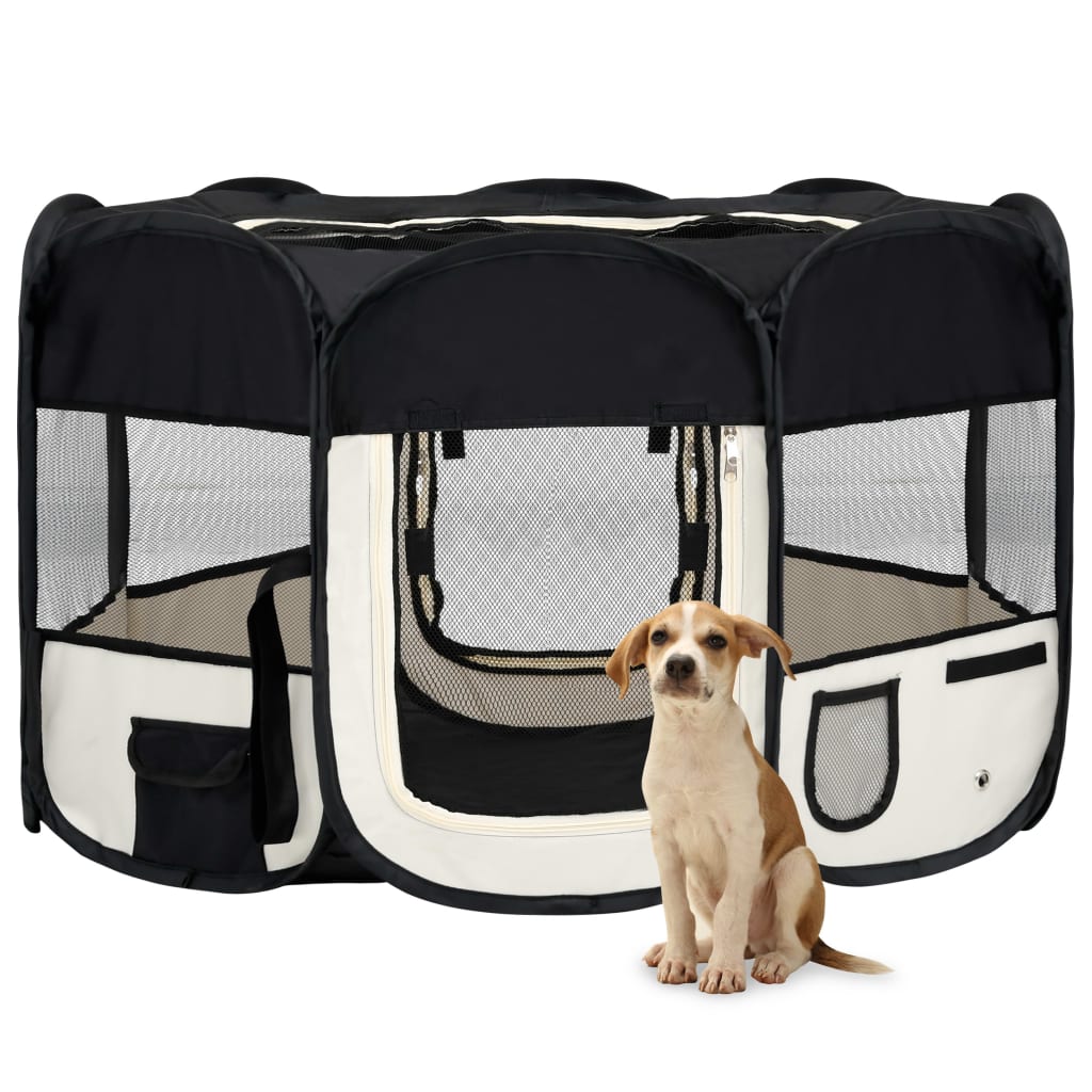 vidaXL Parque de perros plegable y bolsa transporte negro 125x125x61cm