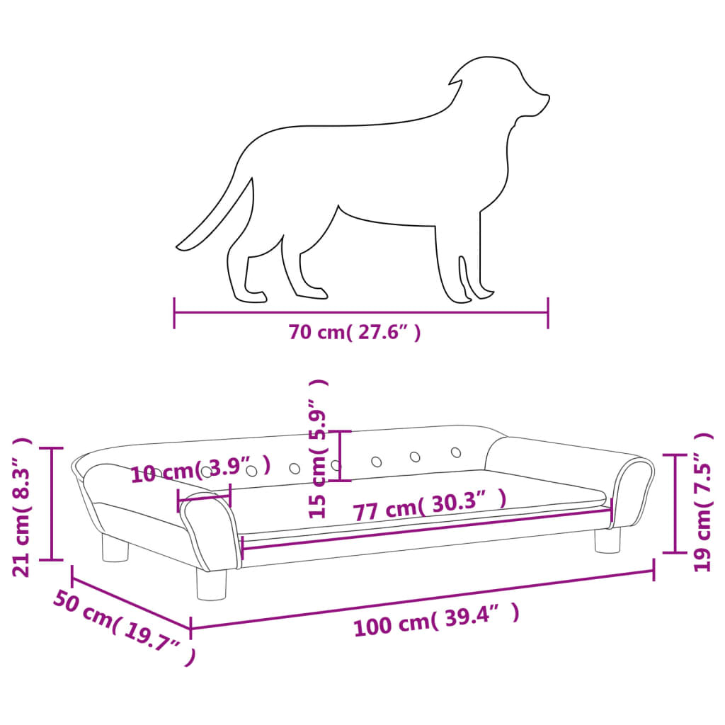 vidaXL Cama para perros de terciopelo gris claro 100x50x21 cm