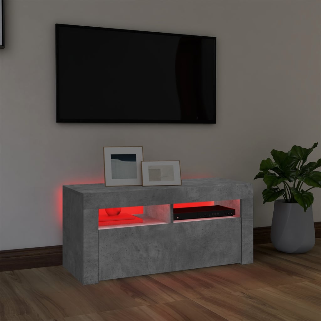 vidaXL Mueble de TV con luces LED gris hormigón 90x35x40 cm