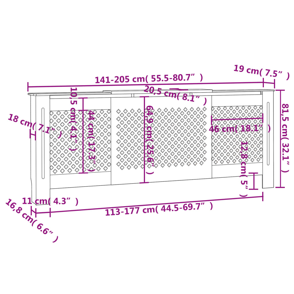 vidaXL Cubierta para radiador MDF blanco 205 cm