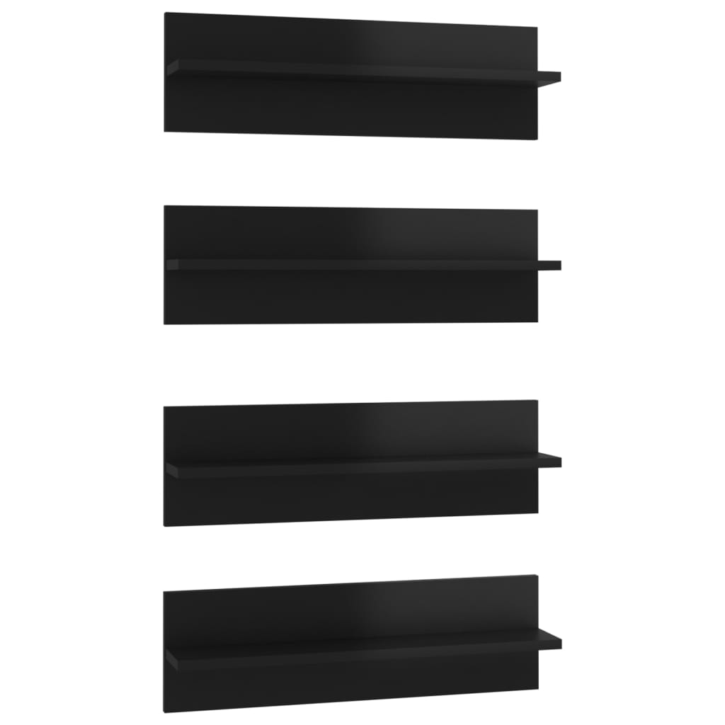 vidaXL Estante de pared 4 uds contrachapado negro brillo 60x11,5x18 cm