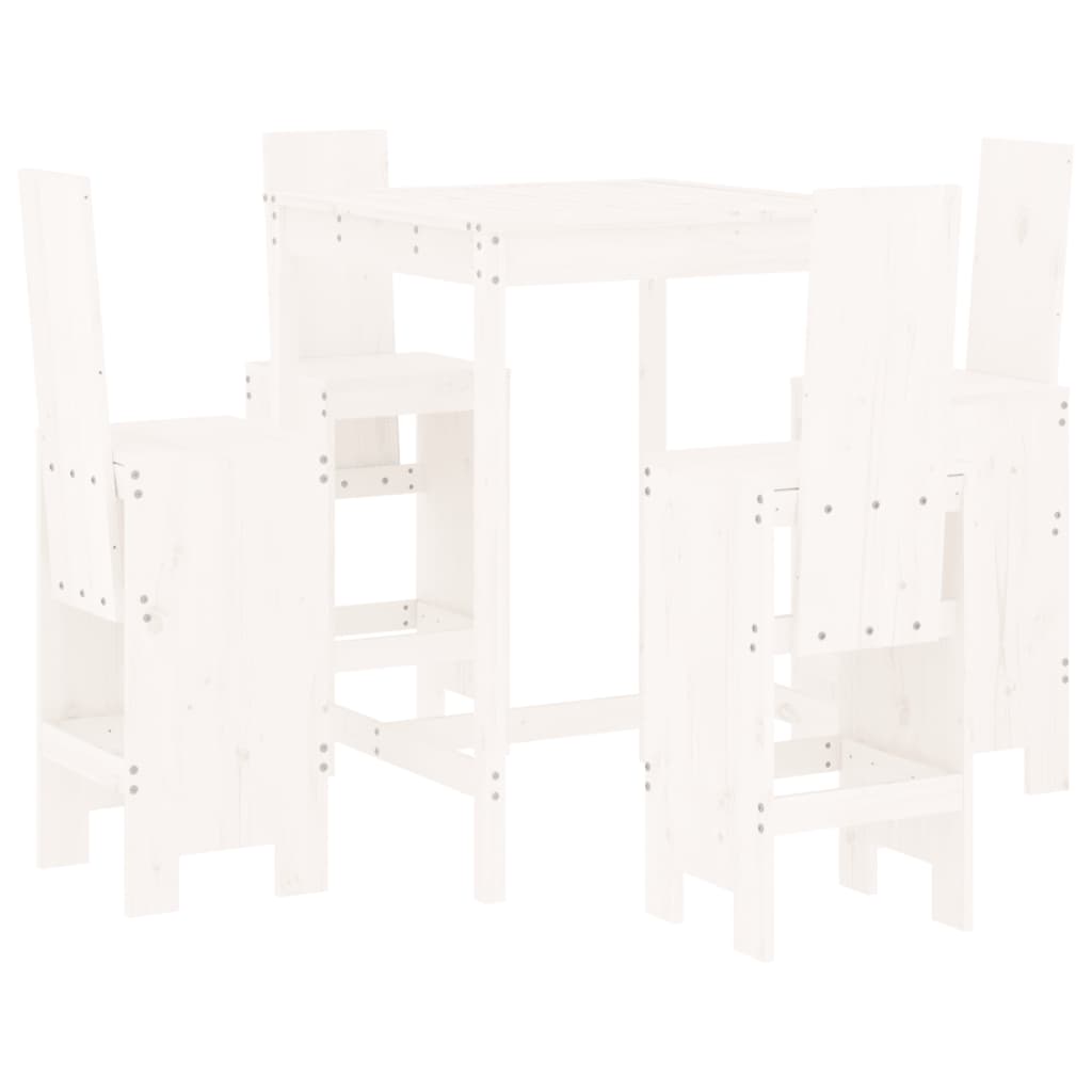 vidaXL Set de mesa y taburetes altos jardín 5 pzas madera pino blanco