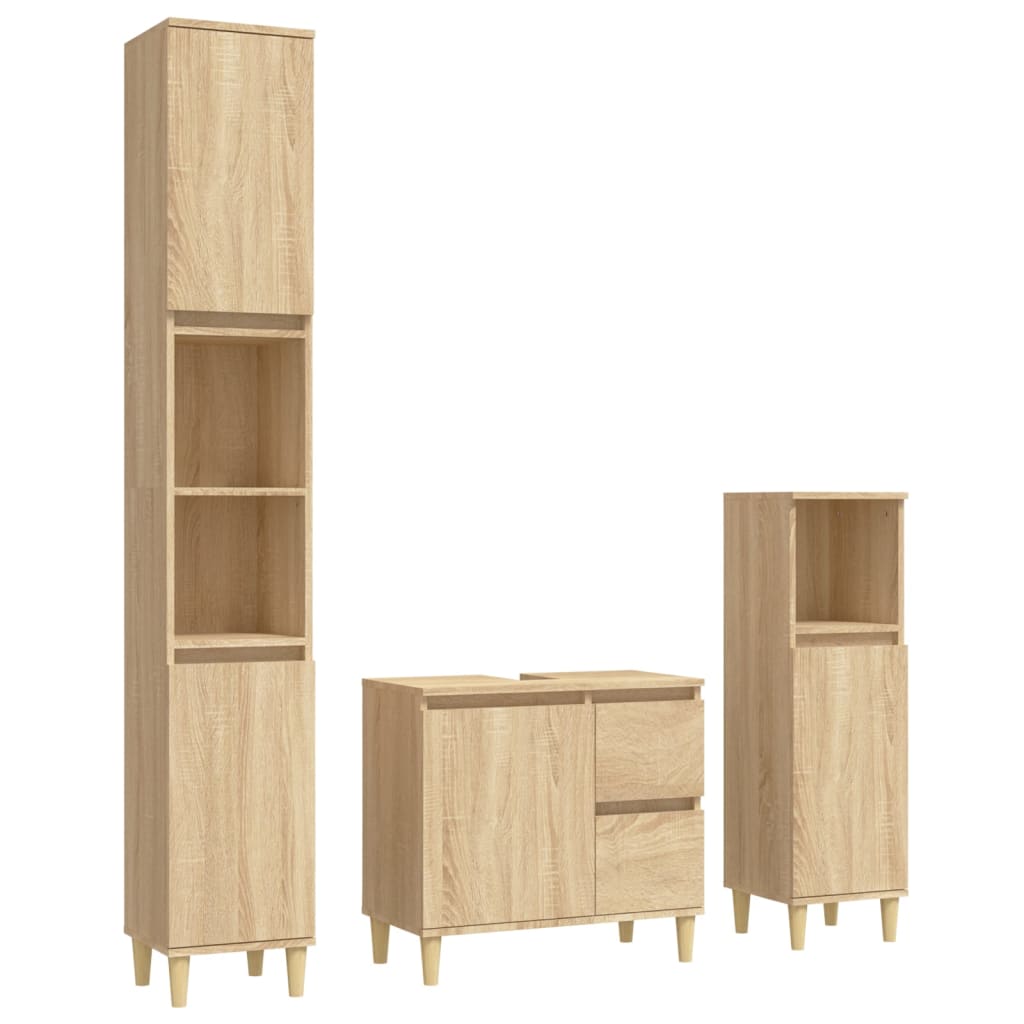 vidaXL Set de muebles de baño 3 pzas madera contrachapada roble sonoma